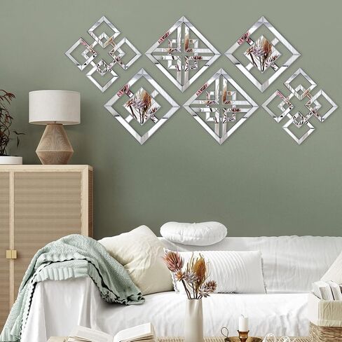 Tatuo 6 Pieces Square Mirrored Wall Decor Silver Decorative Mirrors Wall Art Modern 12 x 12 Inches Wall Decor for Bedroom Living Room Bathroom Dining Room in Saudi Arabia