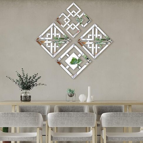 Tatuo 6 Pieces Square Mirrored Wall Decor Silver Decorative Mirrors Wall Art Modern 12 x 12 Inches Wall Decor for Bedroom Living Room Bathroom Dining Room in Saudi Arabia