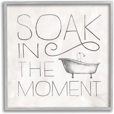 Stupell Industries Vintage Bathroom Soak in The Moment Phrase, Designed by Nina Pierce Gray Framed Wall Art, 17 x 17, Off- White in Saudi Arabia