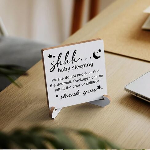 علامة نوم الطفل، نوم الطفل من فضلك لا تدق لوحة خشبية علامة ديكور مكتب هدية علامة ديكور للمنزل 4 × 4 بوصة in Kuwait