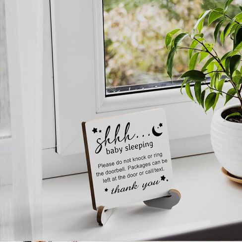 علامة نوم الطفل، نوم الطفل من فضلك لا تدق لوحة خشبية علامة ديكور مكتب هدية علامة ديكور للمنزل 4 × 4 بوصة in Kuwait
