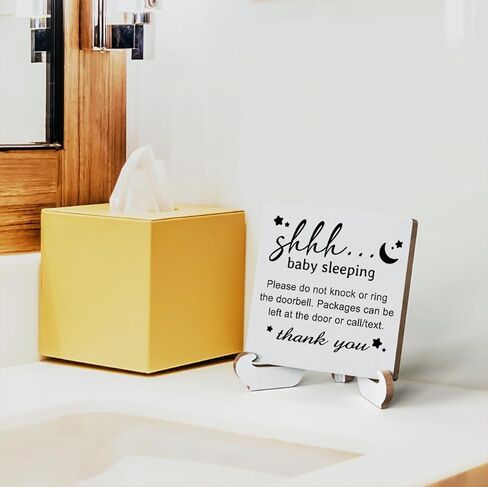علامة نوم الطفل، نوم الطفل من فضلك لا تدق لوحة خشبية علامة ديكور مكتب هدية علامة ديكور للمنزل 4 × 4 بوصة in Kuwait