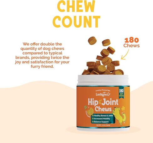 مكمل LuckyTail's لتخفيف آلام المفاصل للكلاب - الجلوكوزامين كوندرويتين للكلاب المصنوع في الولايات المتحدة الأمريكية - الكركم، وجبة بذور القنب، زيت القنب البكر، حمض الهيالورونيك - مكمل التهاب مفاصل الكلاب - 180 مضغ ناعم in Kuwait
