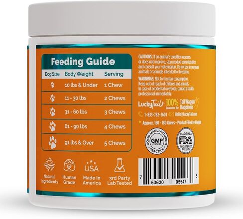 مكمل LuckyTail's لتخفيف آلام المفاصل للكلاب - الجلوكوزامين كوندرويتين للكلاب المصنوع في الولايات المتحدة الأمريكية - الكركم، وجبة بذور القنب، زيت القنب البكر، حمض الهيالورونيك - مكمل التهاب مفاصل الكلاب - 180 مضغ ناعم in Kuwait