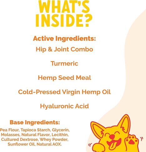 مكمل LuckyTail's لتخفيف آلام المفاصل للكلاب - الجلوكوزامين كوندرويتين للكلاب المصنوع في الولايات المتحدة الأمريكية - الكركم، وجبة بذور القنب، زيت القنب البكر، حمض الهيالورونيك - مكمل التهاب مفاصل الكلاب - 180 مضغ ناعم in Kuwait