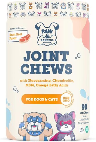 Paw Rangers Joint Chews For Pets 90Ct. - Chondroitin, Glucosamine for dogs and cats: Cat and Dog Vitamins: Hip and Joint support supplement for dogs and cats - Pet Supplies:Cat & Dog Joint supplement in Saudi Arabia