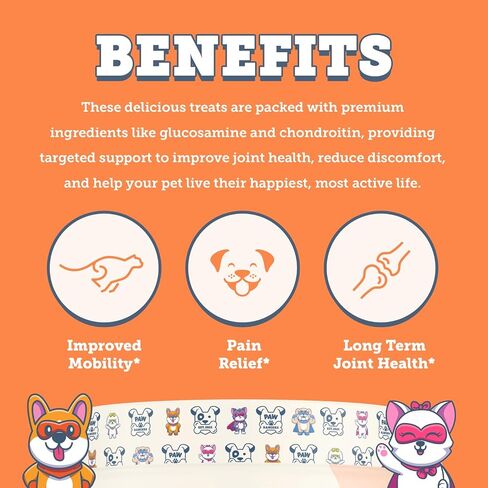 Paw Rangers Joint Chews For Pets 90Ct. - Chondroitin, Glucosamine for dogs and cats: Cat and Dog Vitamins: Hip and Joint support supplement for dogs and cats - Pet Supplies:Cat & Dog Joint supplement in Saudi Arabia