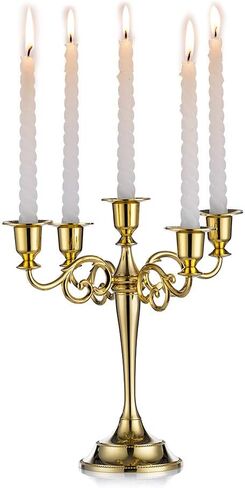 Nuptio Candelabra Gold Candlestick Holder Candle Holder for Taper Candles 10in Candle Stand Table Centerpieces for Wedding Event Holiday Home Christmas Decoration 5 Arms Candelabros in Saudi Arabia