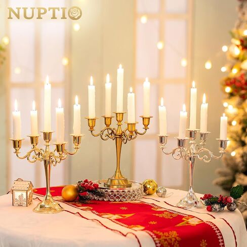 Nuptio Candelabra Gold Candlestick Holder Candle Holder for Taper Candles 10in Candle Stand Table Centerpieces for Wedding Event Holiday Home Christmas Decoration 5 Arms Candelabros in Saudi Arabia