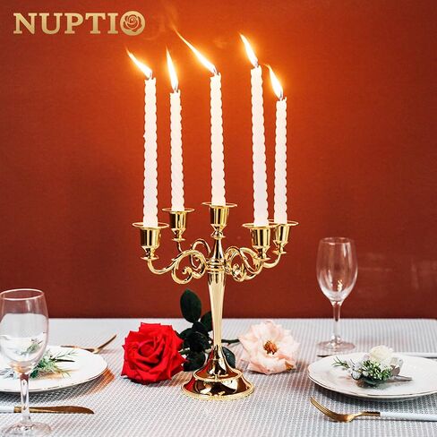 Nuptio Candelabra Gold Candlestick Holder Candle Holder for Taper Candles 10in Candle Stand Table Centerpieces for Wedding Event Holiday Home Christmas Decoration 5 Arms Candelabros in Saudi Arabia