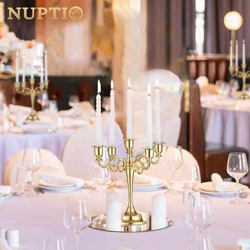 Nuptio Candelabra Gold Candlestick Holder Candle Holder for Taper Candles 10in Candle Stand Table Centerpieces for Wedding Event Holiday Home Christmas Decoration 5 Arms Candelabros in Saudi Arabia
