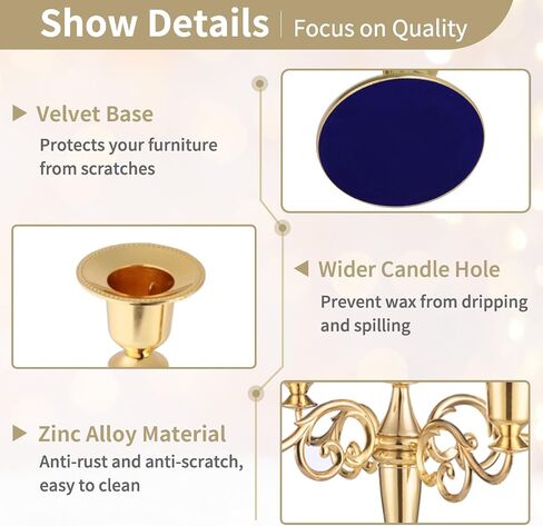 Nuptio Candelabra Gold Candlestick Holder Candle Holder for Taper Candles 10in Candle Stand Table Centerpieces for Wedding Event Holiday Home Christmas Decoration 5 Arms Candelabros in Saudi Arabia