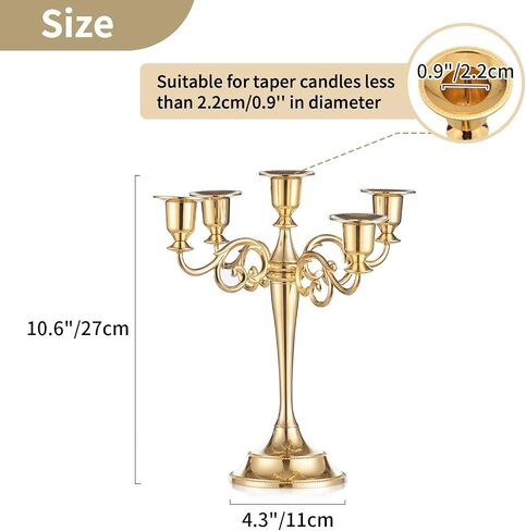 Nuptio Candelabra Gold Candlestick Holder Candle Holder for Taper Candles 10in Candle Stand Table Centerpieces for Wedding Event Holiday Home Christmas Decoration 5 Arms Candelabros in Saudi Arabia