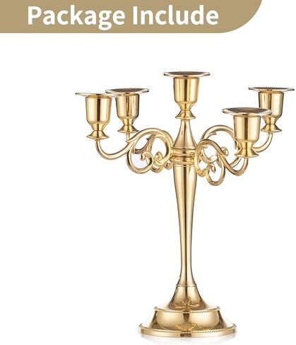 Nuptio Candelabra Gold Candlestick Holder Candle Holder for Taper Candles 10in Candle Stand Table Centerpieces for Wedding Event Holiday Home Christmas Decoration 5 Arms Candelabros in Saudi Arabia