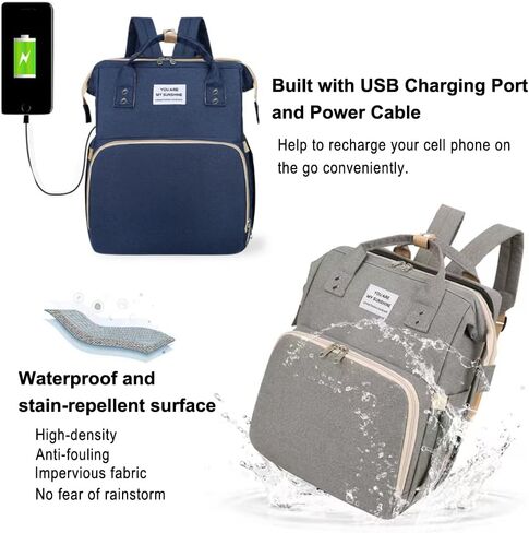 Diaper Bag Backpack Multifunction Baby Bag Waterproof Large Travel Back Pack with Changing Station and USB Charging Port for Moms Dads Baby Registry Search Newborn Baby essential Gifts in Kuwait