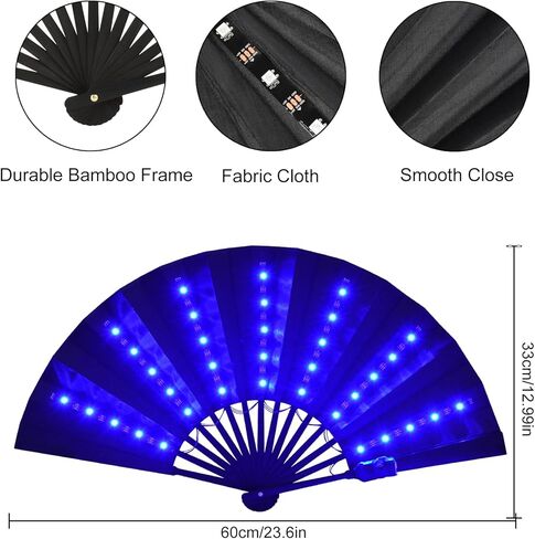 Taotuo LED Folding Fan with Remote Control, Black Light Up Handheld Fan, Stage Performance Show for Dancing Party Wedding Home Decor Night Club in Kuwait