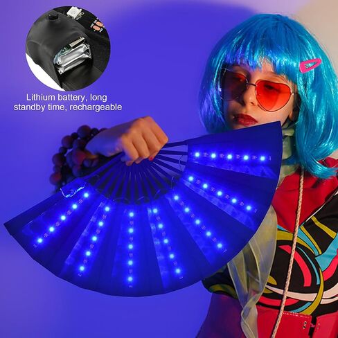 Taotuo LED Folding Fan with Remote Control, Black Light Up Handheld Fan, Stage Performance Show for Dancing Party Wedding Home Decor Night Club in Kuwait