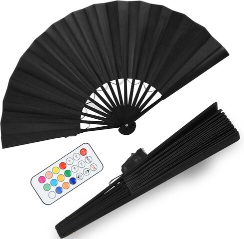 Taotuo LED Folding Fan with Remote Control, Black Light Up Handheld Fan, Stage Performance Show for Dancing Party Wedding Home Decor Night Club in Kuwait