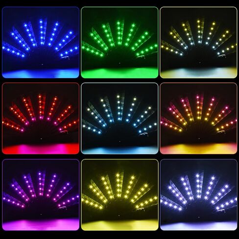 Taotuo LED Folding Fan with Remote Control, Black Light Up Handheld Fan, Stage Performance Show for Dancing Party Wedding Home Decor Night Club in Kuwait