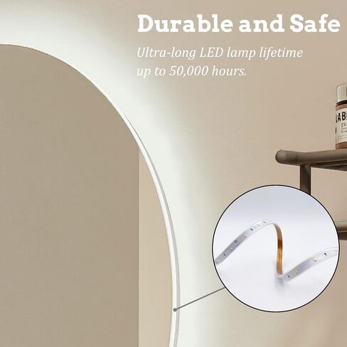 BuLife 24 بوصة جولة LED مرآة الحمام الخلفية المضادة للضباب 3 ألوان ضوء عكس الضوء الحائط مضاءة الحمام الغرور مرآة مرآة ماكياج ذكية مع مفتاح اللمس in Kuwait