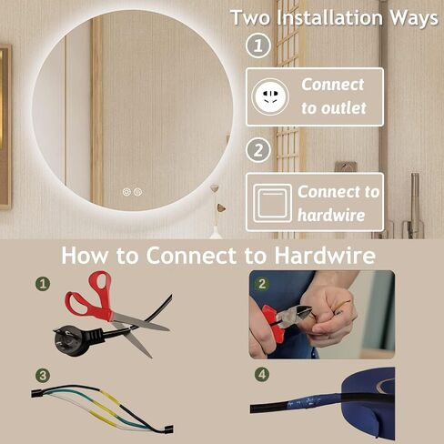 BuLife 24 بوصة جولة LED مرآة الحمام الخلفية المضادة للضباب 3 ألوان ضوء عكس الضوء الحائط مضاءة الحمام الغرور مرآة مرآة ماكياج ذكية مع مفتاح اللمس in Kuwait