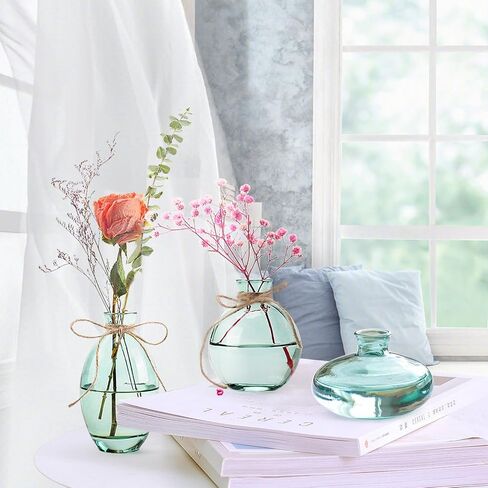 مجموعة مزهريات برعم زجاجية مكونة من 3 مزهريات زهور صغيرة مع تصميم حبل مزخرف واشكال فريدة مختلفة للديكور الحديث in Kuwait