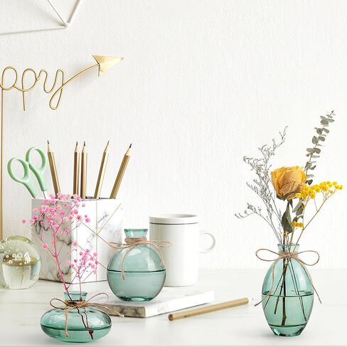 مجموعة مزهريات برعم زجاجية مكونة من 3 مزهريات زهور صغيرة مع تصميم حبل مزخرف واشكال فريدة مختلفة للديكور الحديث in Kuwait