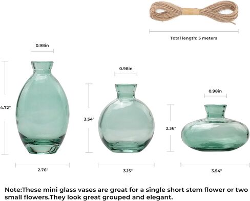 مجموعة مزهريات برعم زجاجية مكونة من 3 مزهريات زهور صغيرة مع تصميم حبل مزخرف واشكال فريدة مختلفة للديكور الحديث in Kuwait