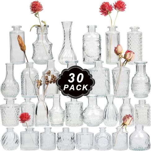مجموعة مزهريات براعم زجاجية صغيرة كلاسيكية للقطع المركزية وديكور الزفاف الريفي وزهور الربيع وديكور المنزل من 30 قطعة in Kuwait