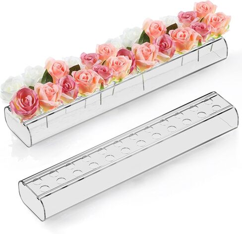 مزهرية زهرة أكريليك شفافة ممتازة من MOYYO لقطع الطاولة المركزية - مقاومة للتسرب مع جوانب دائرية فريدة من نوعها - قطعة مركزية مستطيلة من الزهور لطاولة الطعام وحفلات الزفاف وأي أحداث - 23 بوصة و24 فتحة in Kuwait