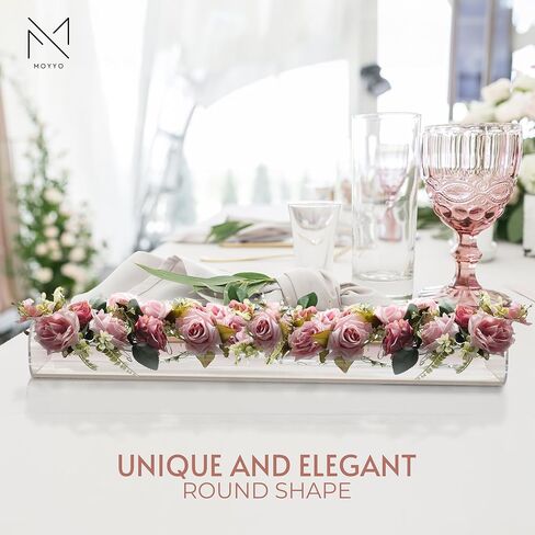 مزهرية زهرة أكريليك شفافة ممتازة من MOYYO لقطع الطاولة المركزية - مقاومة للتسرب مع جوانب دائرية فريدة من نوعها - قطعة مركزية مستطيلة من الزهور لطاولة الطعام وحفلات الزفاف وأي أحداث - 23 بوصة و24 فتحة in Kuwait
