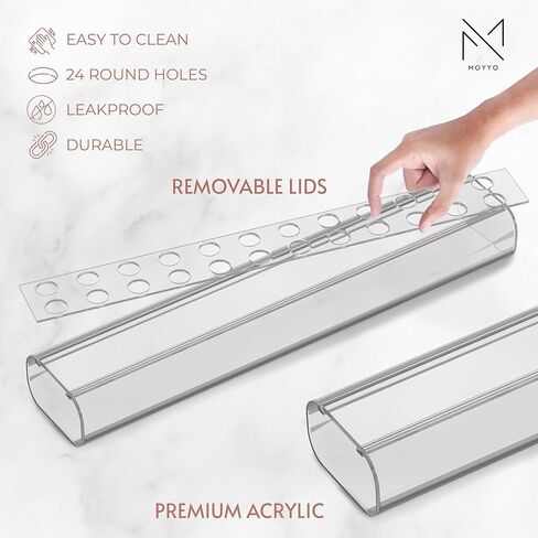 مزهرية زهرة أكريليك شفافة ممتازة من MOYYO لقطع الطاولة المركزية - مقاومة للتسرب مع جوانب دائرية فريدة من نوعها - قطعة مركزية مستطيلة من الزهور لطاولة الطعام وحفلات الزفاف وأي أحداث - 23 بوصة و24 فتحة in Kuwait