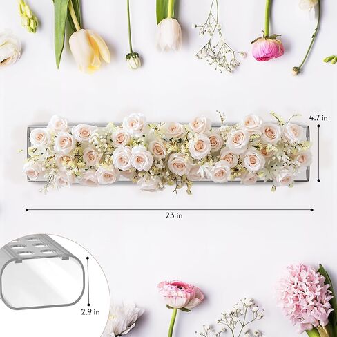 مزهرية زهرة أكريليك شفافة ممتازة من MOYYO لقطع الطاولة المركزية - مقاومة للتسرب مع جوانب دائرية فريدة من نوعها - قطعة مركزية مستطيلة من الزهور لطاولة الطعام وحفلات الزفاف وأي أحداث - 23 بوصة و24 فتحة in Kuwait