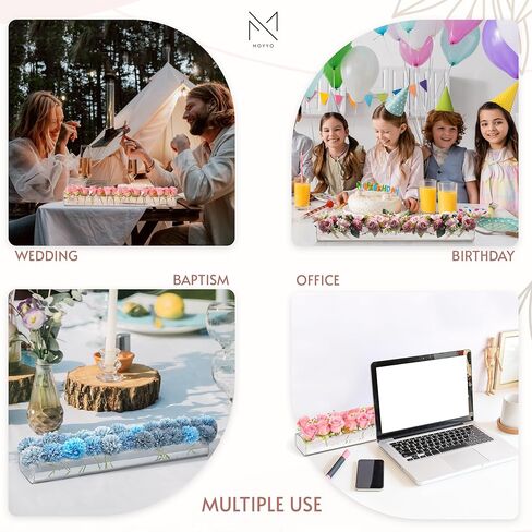 مزهرية زهرة أكريليك شفافة ممتازة من MOYYO لقطع الطاولة المركزية - مقاومة للتسرب مع جوانب دائرية فريدة من نوعها - قطعة مركزية مستطيلة من الزهور لطاولة الطعام وحفلات الزفاف وأي أحداث - 23 بوصة و24 فتحة in Kuwait