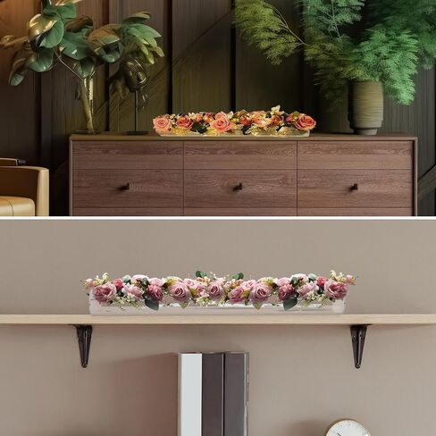 مزهرية زهرة أكريليك شفافة ممتازة من MOYYO لقطع الطاولة المركزية - مقاومة للتسرب مع جوانب دائرية فريدة من نوعها - قطعة مركزية مستطيلة من الزهور لطاولة الطعام وحفلات الزفاف وأي أحداث - 23 بوصة و24 فتحة in Kuwait