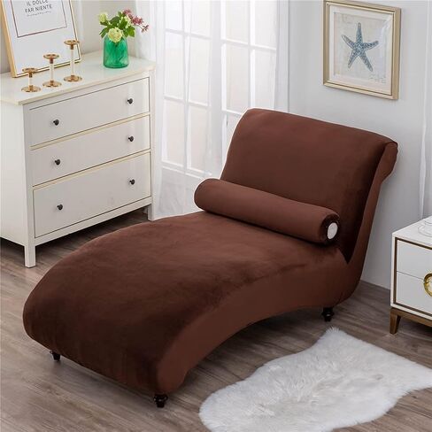 Velvet Chaise Longue Slipcover Luxury Chaise Chair Covers for Living Room Indoor Furniture Cover Slipcovers for Chaise Lounge Ultra Soft Machine Washable (Coffee) in Saudi Arabia