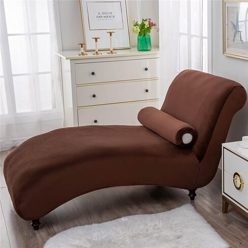 Velvet Chaise Longue Slipcover Luxury Chaise Chair Covers for Living Room Indoor Furniture Cover Slipcovers for Chaise Lounge Ultra Soft Machine Washable (Coffee) in Saudi Arabia