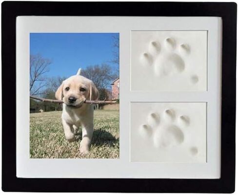 VehiGo Pet Paw Print Keepsake Kit, Wooden Photo Frame with Pet Paw Print Imprint Kit, Memorial Clay Imprint Kit for Dog or Cat (Black) in Kuwait