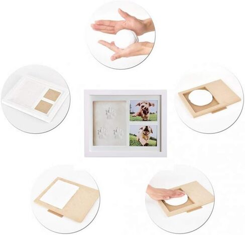 VehiGo Pet Paw Print Keepsake Kit, Wooden Photo Frame with Pet Paw Print Imprint Kit, Memorial Clay Imprint Kit for Dog or Cat (Black) in Kuwait