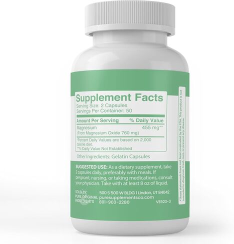Pure Original Ingredients Magnesium Oxide (365 Capsules) No Magnesium Or Rice Fillers, Always Pure, Lab Verified in Saudi Arabia