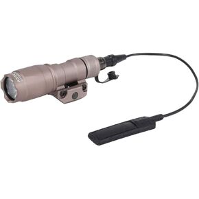 M300A Tactical LED Mini Scout Flashlight Torch， Weapon Light with Pressure Switch Picatinny Mount Rail Offset Ring Side Mount for Hunting Hiking Tan