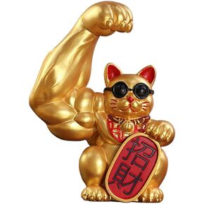 Fenteer Muscle Arm Lucky Fortune Cat Figurine Sculptures Head Vigorously Opening Gift Shop Sculptures Fortune Wealth Welcoming Cat Ornament Chinese New Year Decoration Festive Decor- Left Luck