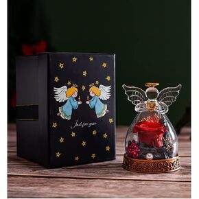 تمثال ملاك ورود حقيقية محفوظة من ار زد اكس واي واي جي اس، وردة مضيئة في قبة زجاجية، زهور للابد، هدايا رومانسية للذكرى السنوية للزفاف، اعياد الميلاد، عيد الام من الابنة والام والزوجة - احمر in Kuwait