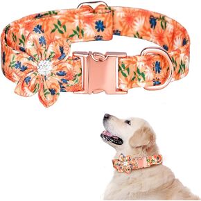 TDTOK Girl Dog Collar with Detachable Flower, Safety Metal Buckle Floral Pattern Soft Comfy Cotton Pet Collars for Small Medium Large Dogs, Fit Necks 10.2-23.6’’ in Kuwait