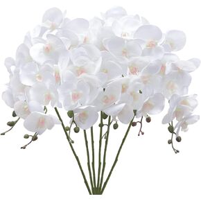 SHACOS Artificial Orchid Stems Set of 3 Real Touch Orchid 38 inch Tall Fake Butterfly Phalaenopsis Flower for Vase Home Wedding Decoration (White, 3 PCS)