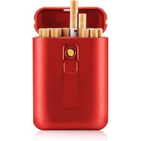 Cigarette Case with Lighter Cigarettes Box King Size Portable Pack 20pcs Regular Size Cigarettes USB Lighters 2 in 1 Rechargeable Flameless Windproof Electric Lighter(Black) in Kuwait
