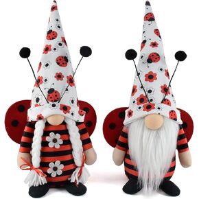 Vytina Red Gnomes Plush Ornament 2PCS Insect Ladybird Gnome Doll Lady Beetle Swedish Tomte Scandinavian Big Ladybug Wings Gonk Christmas Summer Gnome Nisse Gifts Home Decoration in Kuwait