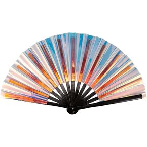 QCWN Black White Rave Fan,Folding Hand Fans,Chinese Fan,Renaissance Fan,Clack Fan,Large Hand Fan For Festivals,Halloween,Burlesque,Drag Queen.Hand Fan Foldable As Rave Outfits Accessories For Women