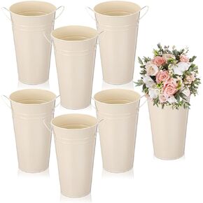 Voittozege 6 Pack Galvanized Metal Vases 9 Inch Flower Buckets Bulk Farmhouse French Flowers Bucket Metal Bucket Decor for Home Decor and Wedding Table Centerpiece Decorations (Silver)…