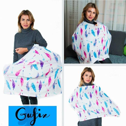 Premium Soft, Privacy Nursing Cover, Breastfeeding Cover, Baby Car Seat Cover, Carseat Canopy, Infant Stroller Cover for Girls and Boys - Feather by GUFIX in Saudi Arabia